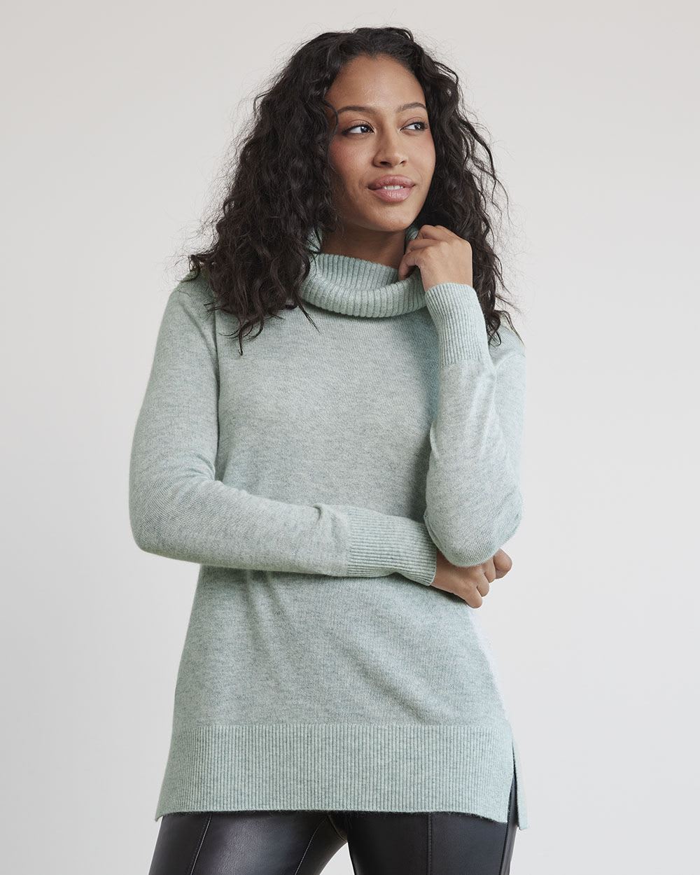 Long-Sleeve Funnel-Neck Cashmere-Blend Sweater