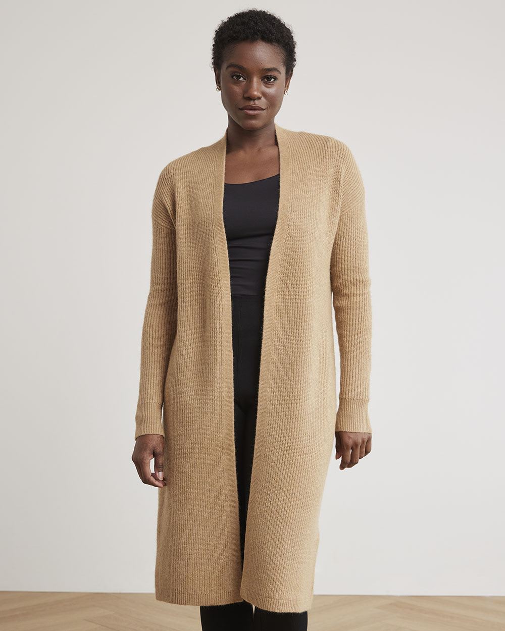 Long-Sleeve Long Open Cardigan