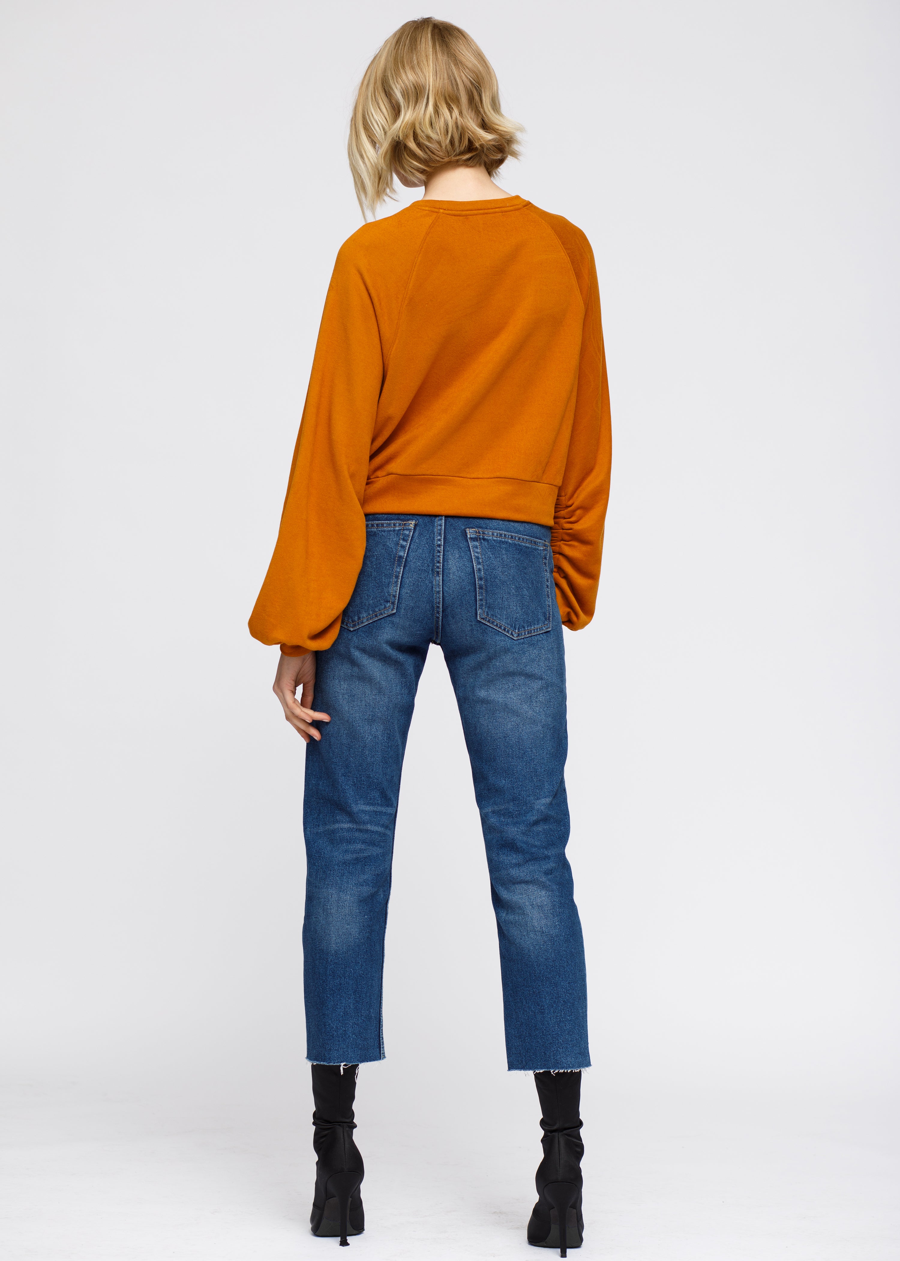 Nurode Crew Neck Ruched Sleeve Sweatshirt