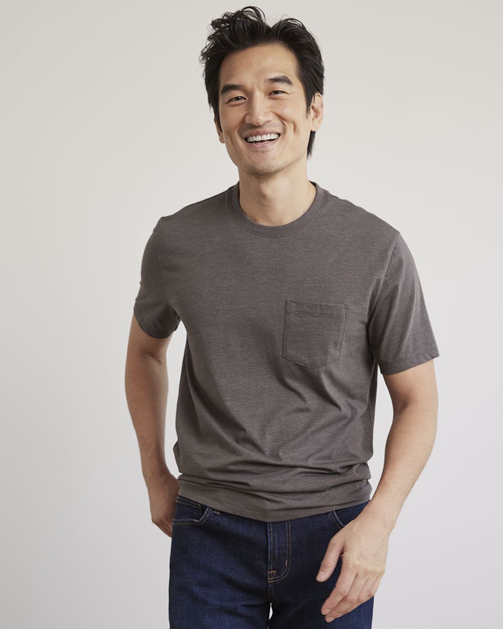 Solid Short-Sleeve Crew-Neck Tee with Chest Pocket