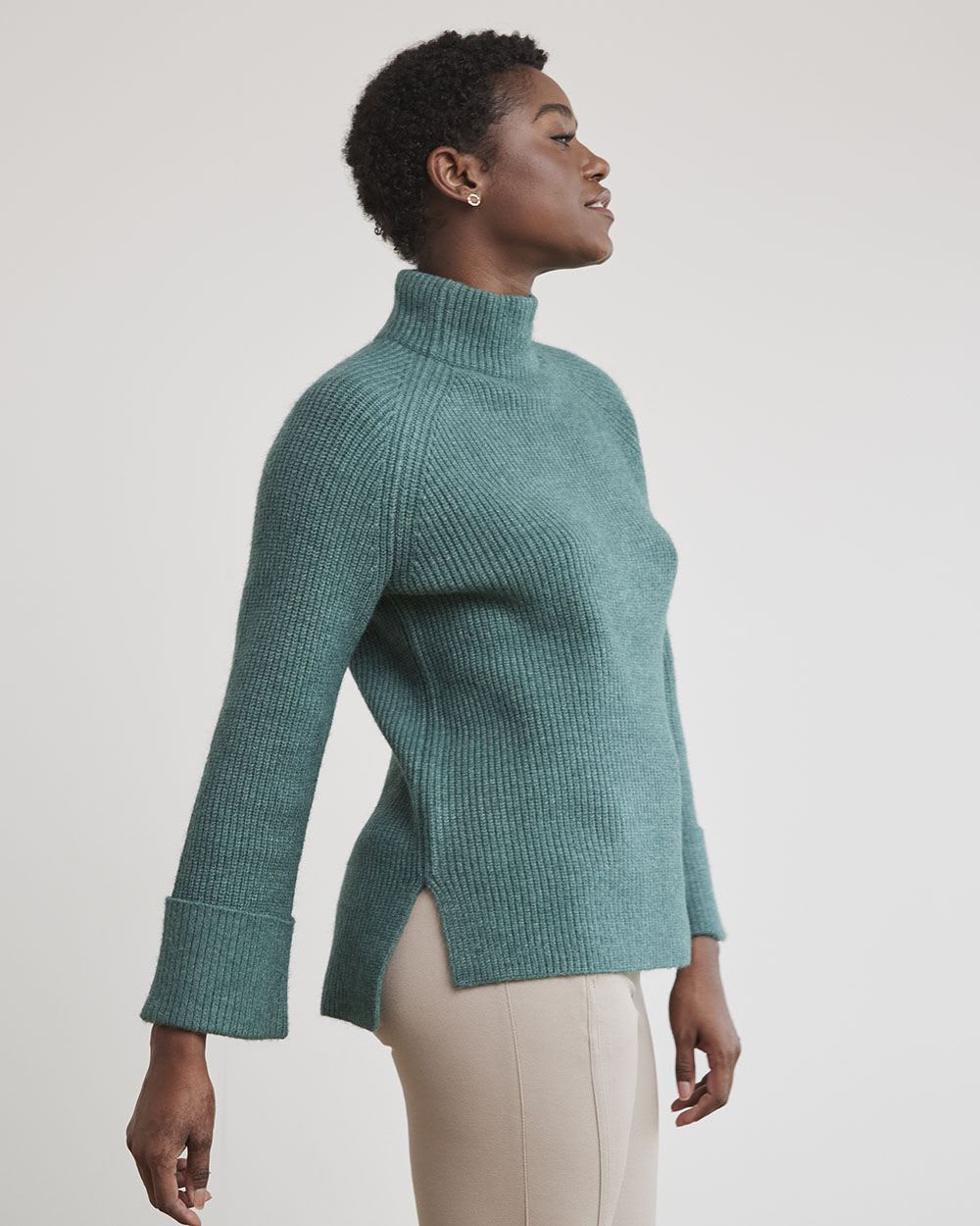 Relaxed-Fit Long-Sleeve Mock-Neck Tunic Sweater