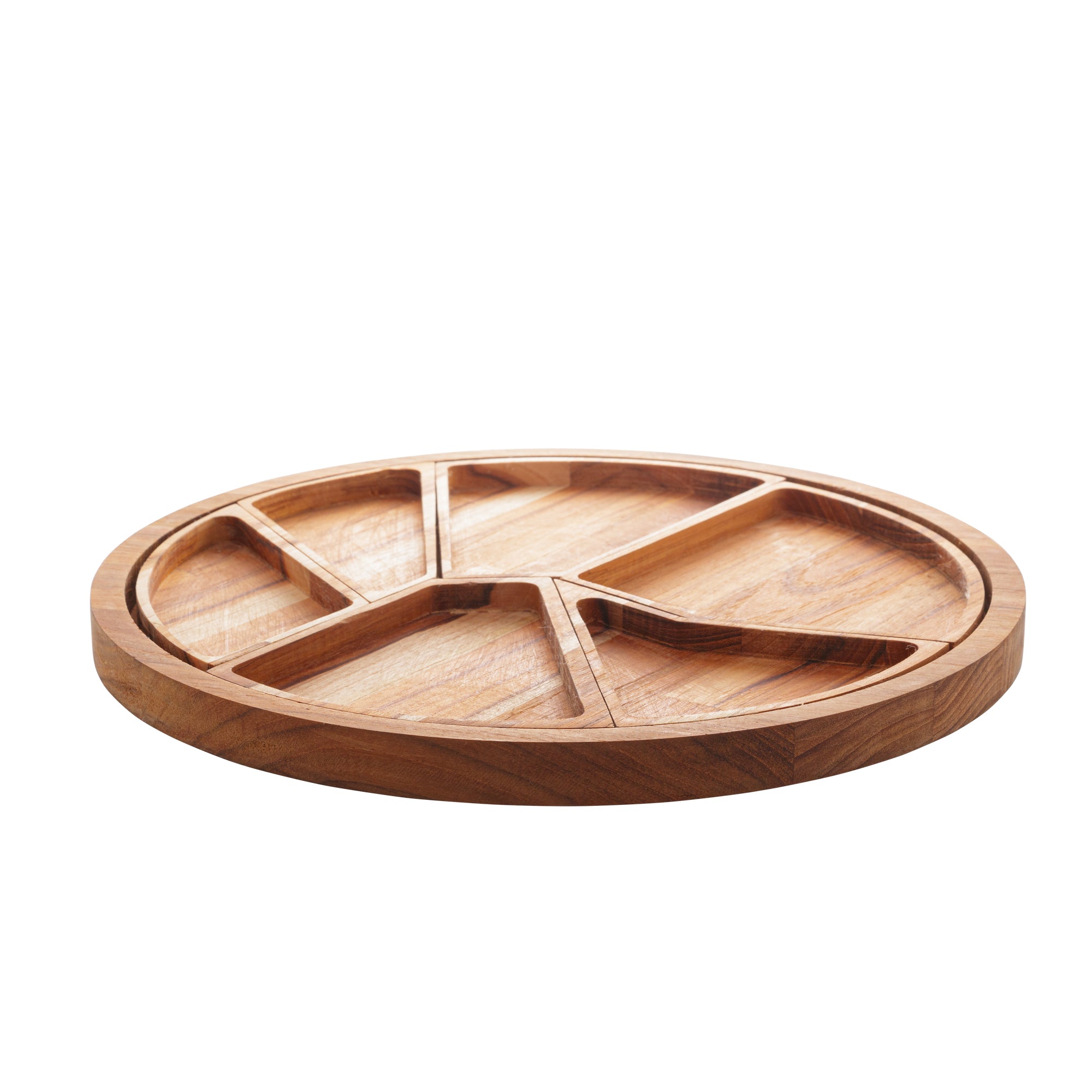 Teca Collection Wooden Serving Platter with 6 Dividers 33x2cm