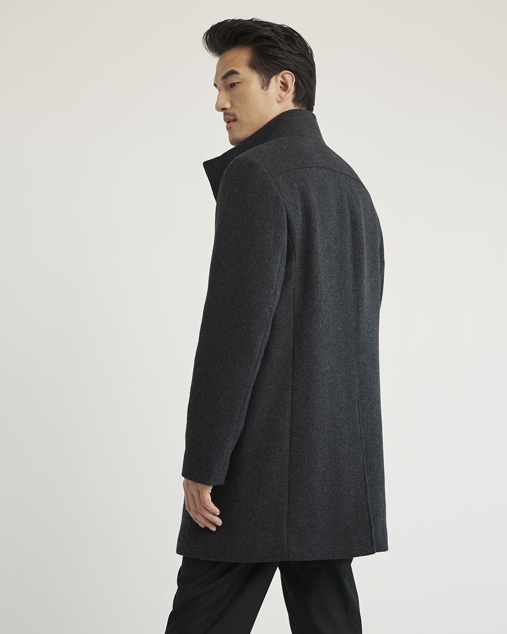 Classic Herringbone Wool Coat with Mock Neckline