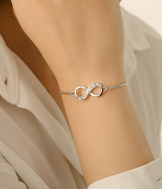Silvertone & Aurora Borealis Crystal Infinity Adjustable Bracelet- callura
