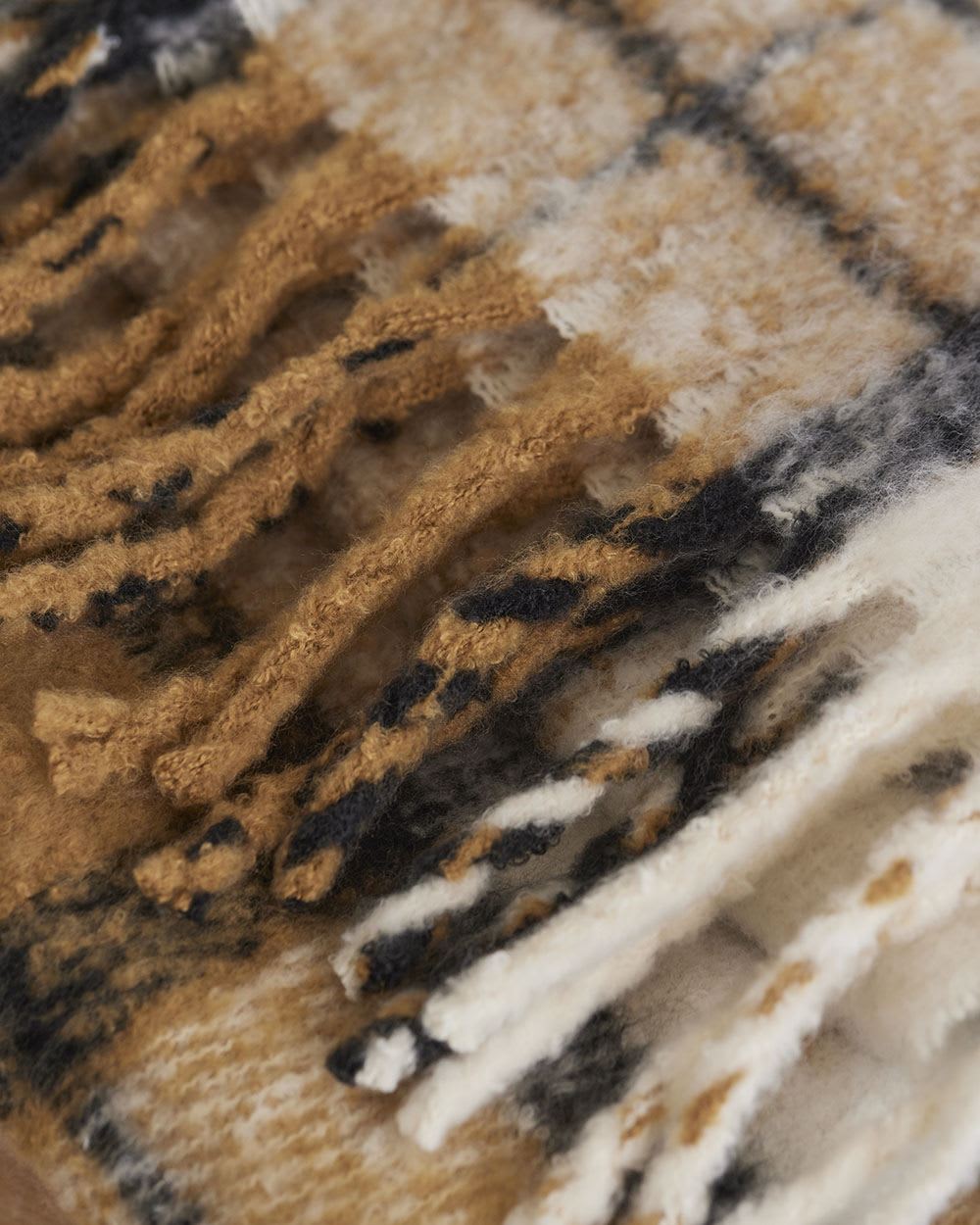 Plaid Blanket Scarf with Fringes