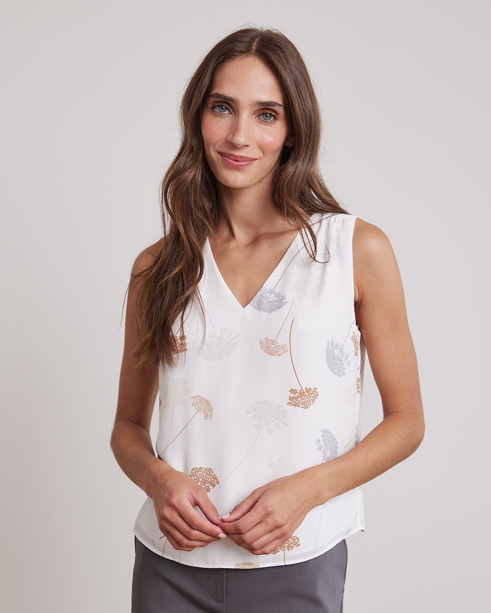 Silky Crepe Shirred V-Neck Cami