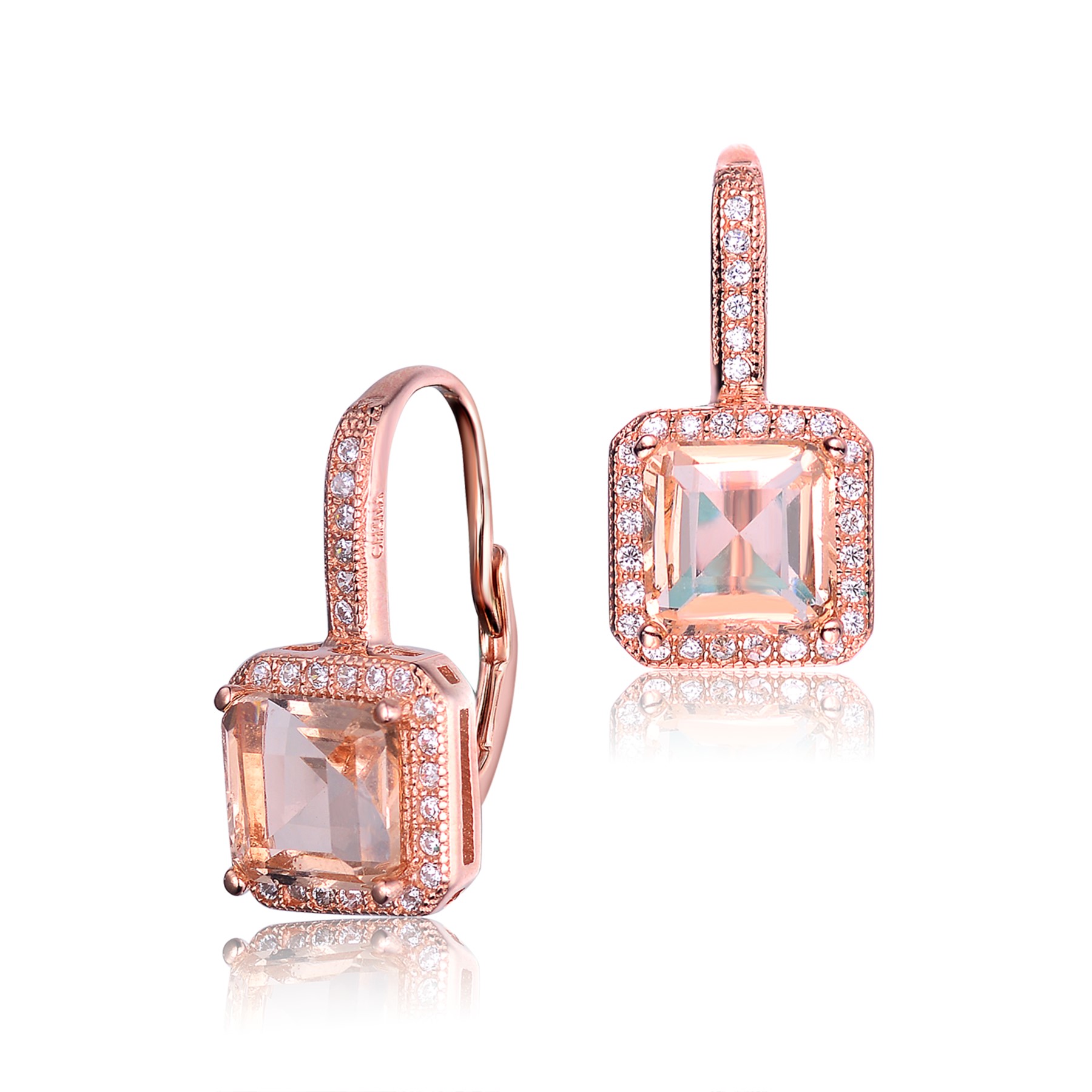 Genevive - CZ MORGANITE square E/WIRE EARRINGS