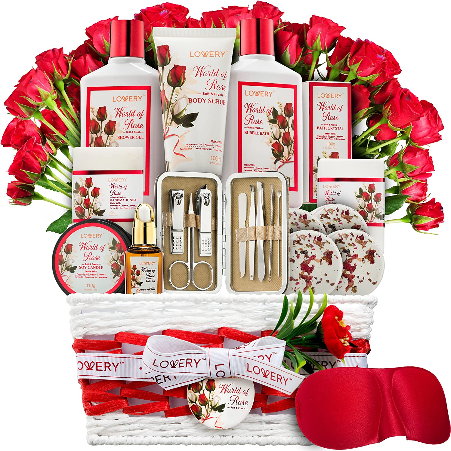 Lovery Red Rose Spa Gifts, Stress Relief Selfcare Kit, 35 Piece