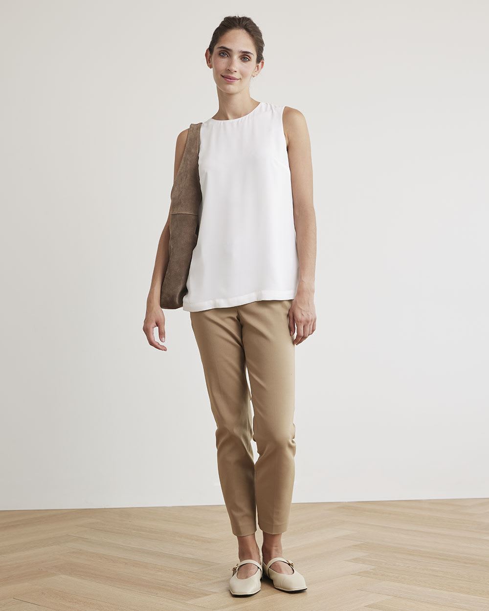 White Silky Crepe Sleeveless Blouse