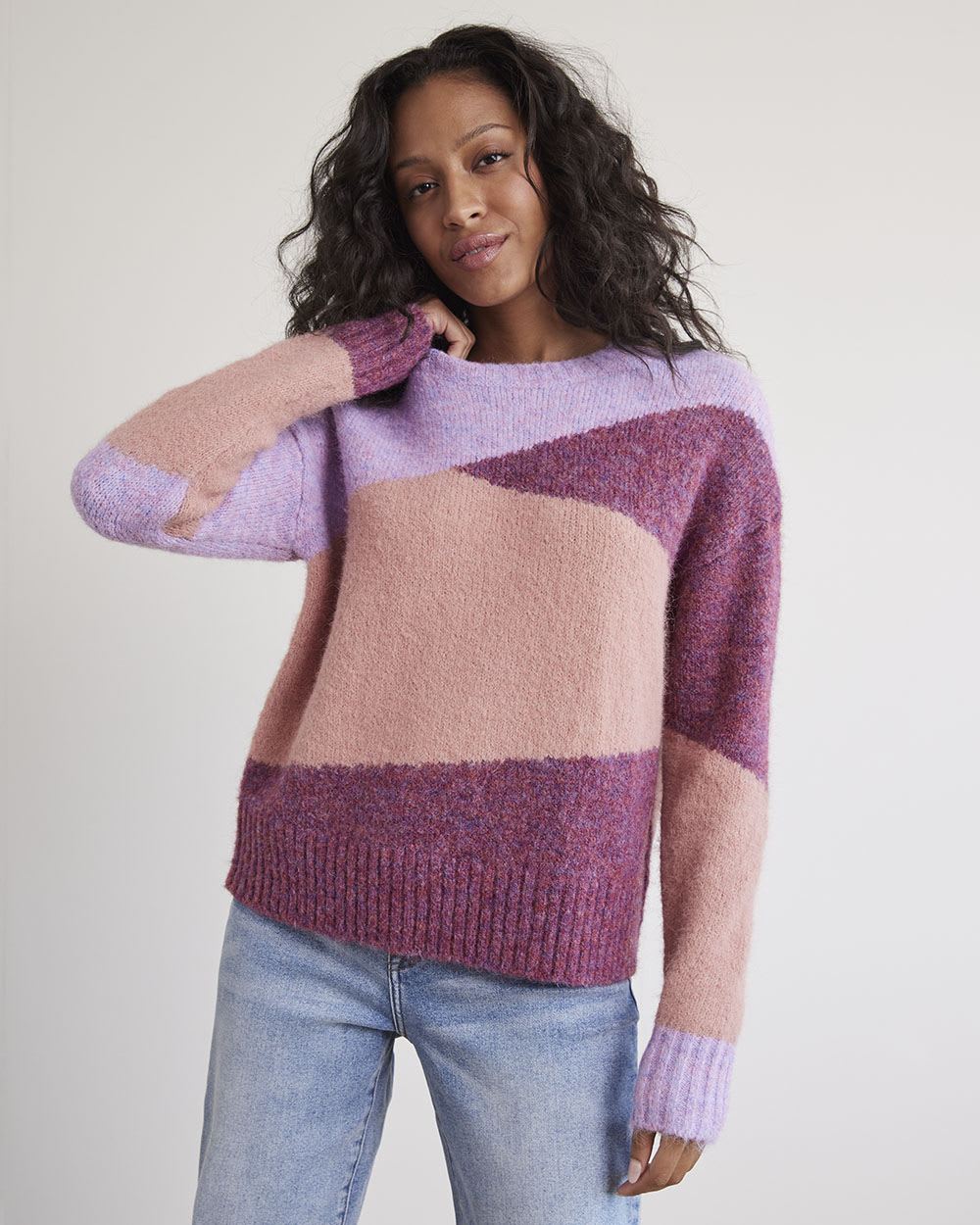 Relaxed-Fit Crew-Neck Colour-Blocked Sweater