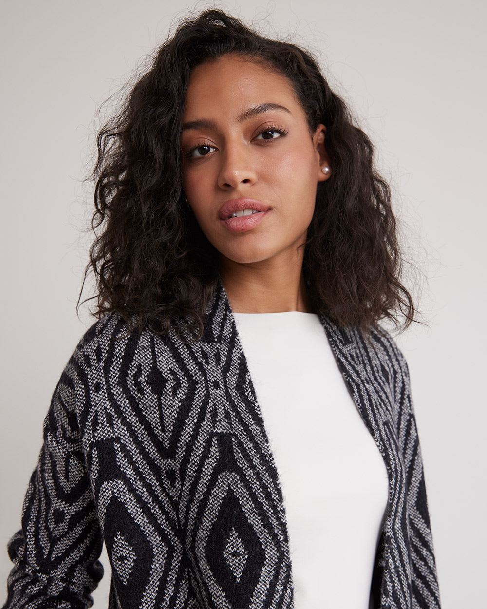 Long-Sleeve Mock-Neck Buttoned-Down Cardigan