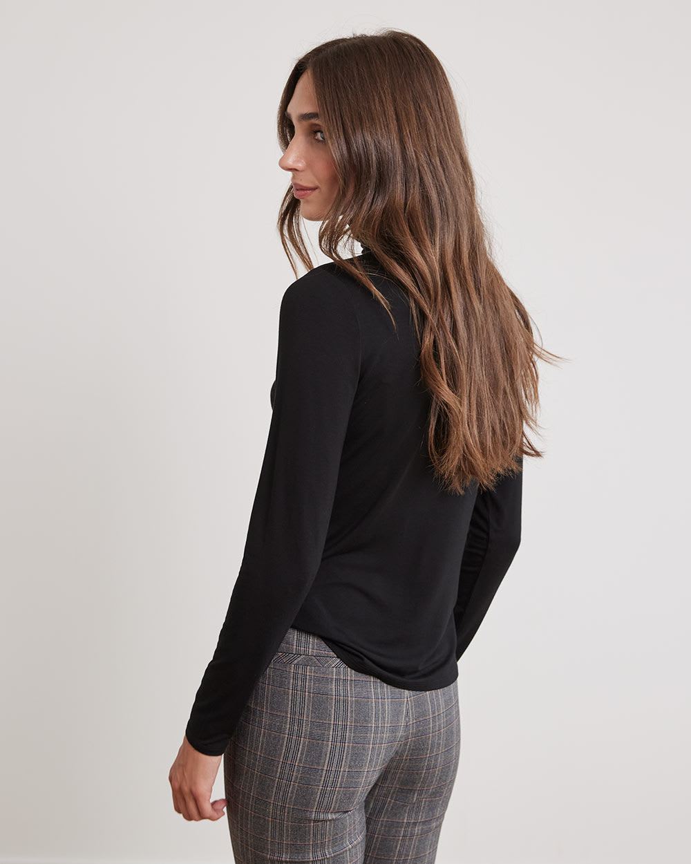 Fitted Long-Sleeve Mock-Neck Tee