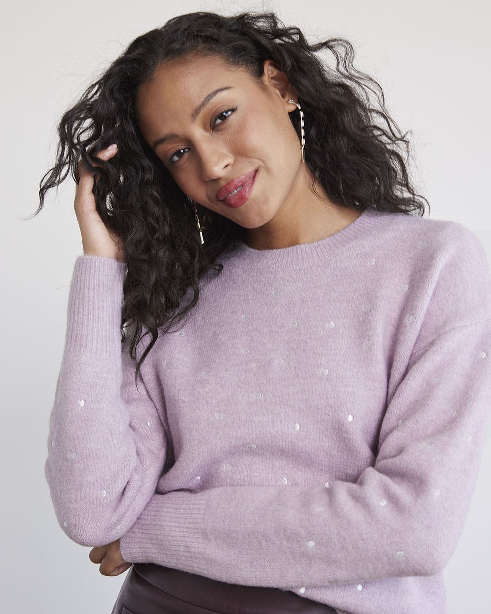 Long-Sleeve Crew-Neck Sweater with Embroidered Pattern