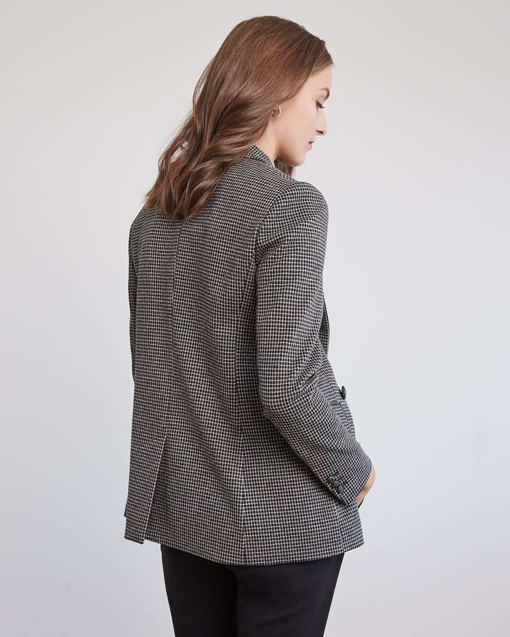 Checkered Double-Breasted Open Blazer