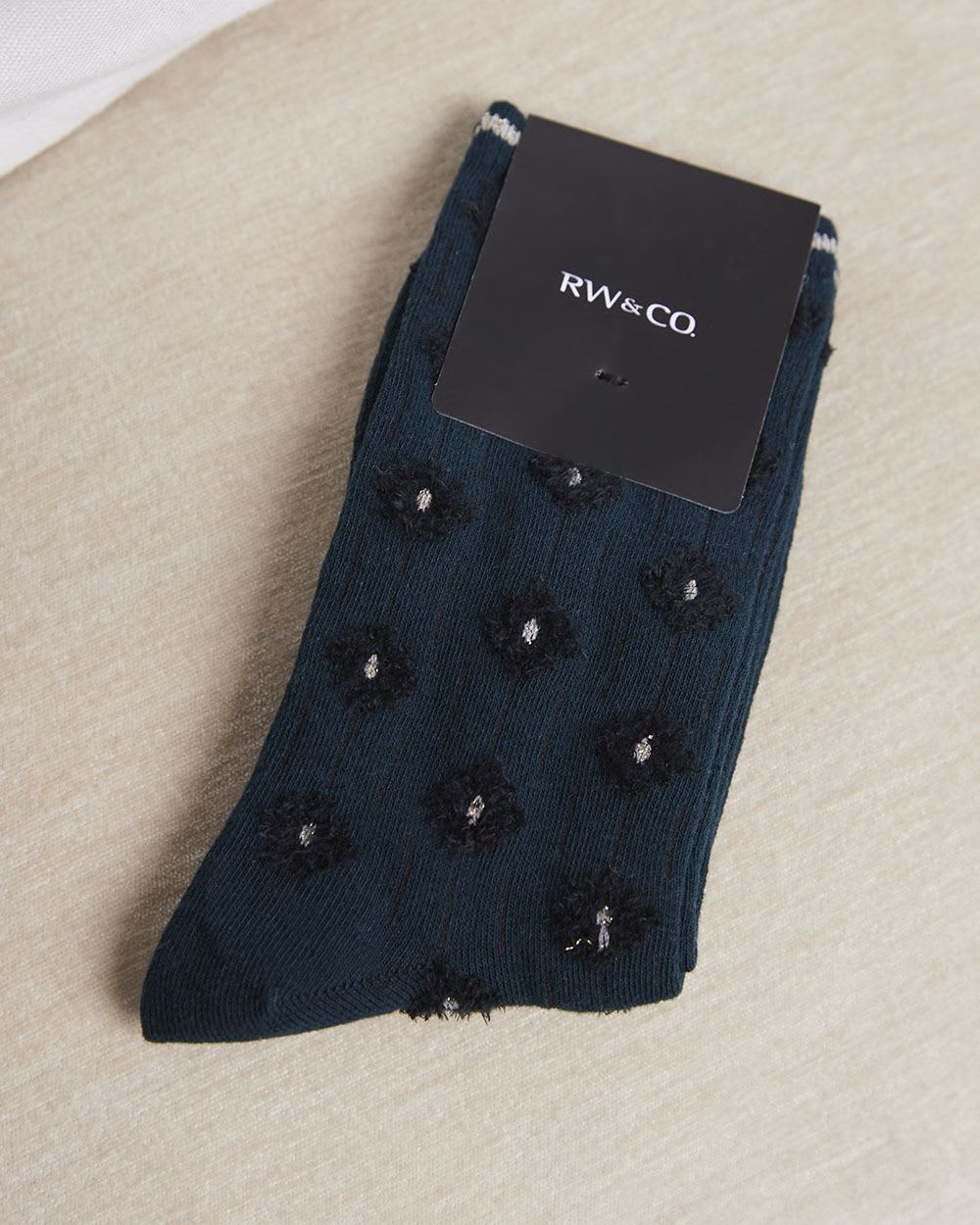 Art Deco Flower Crew Socks with Lurex Hem