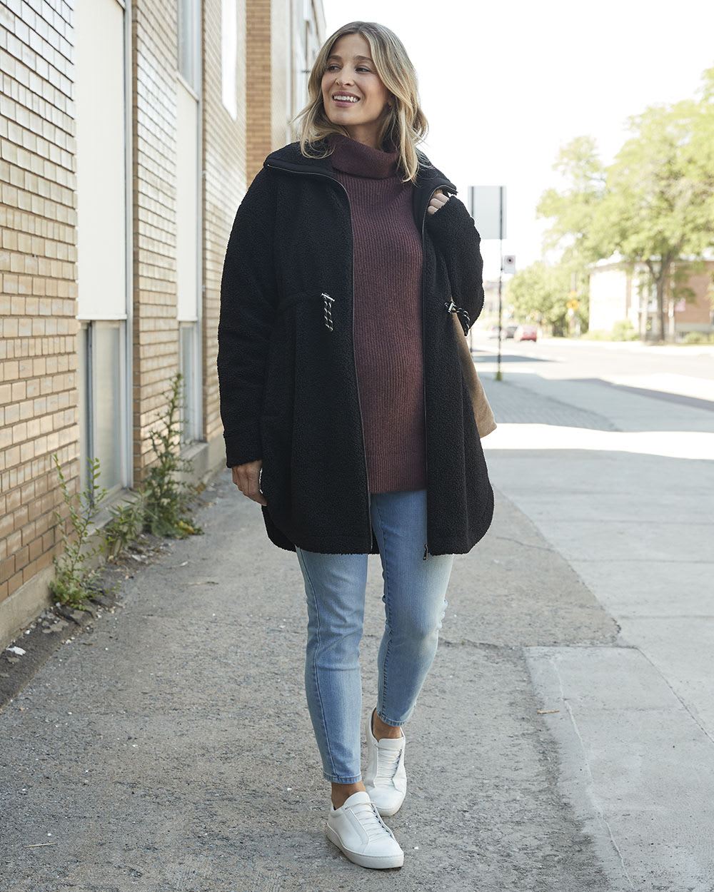 Sherpa Jacket with Zipper Closure - Thyme Maternity