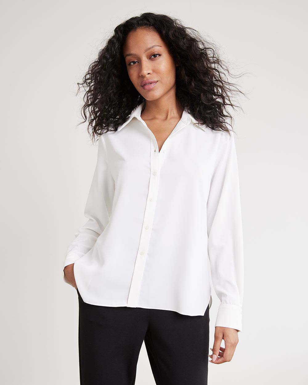 Long-Sleeve Buttoned-Down Twill Blouse