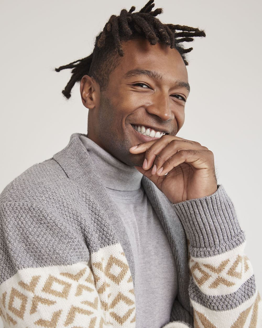 Shawl-Collar Cardigan with Fair-Isle Pattern