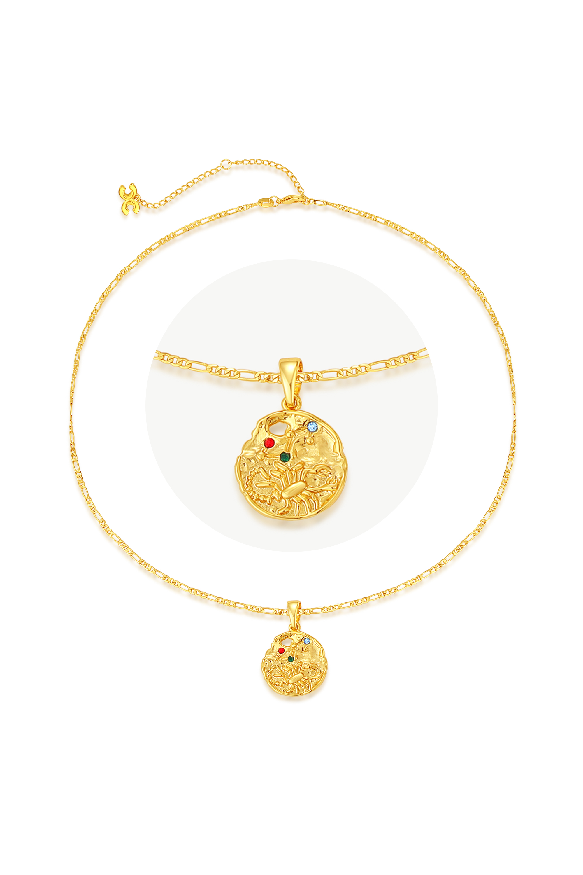 Classicharms-Gold Sculptural Horoscope Zodiac Sign Pendant Necklace Set-Scorpio