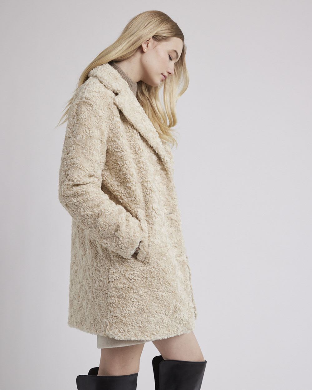 Relaxed-Fit Three-Button Teddy Coat