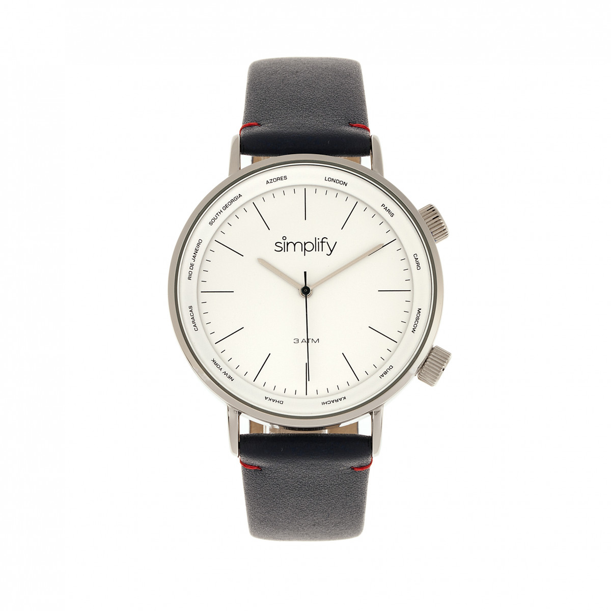 Simplify - The 3300 Leather-Band Watch - Dark Brown/Grey