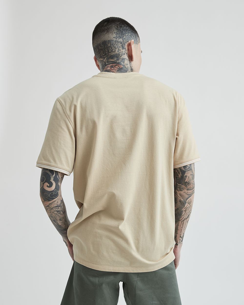 Solid Short-Sleeve Tee with Henley Neckline