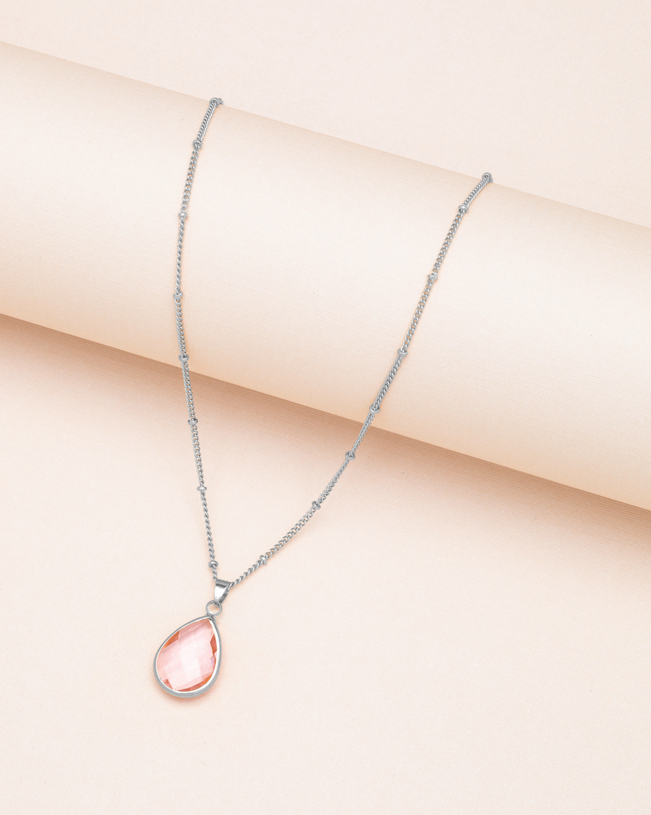Goldtone October Light Pink Birthstone Teardrop Necklace - Don't AsK