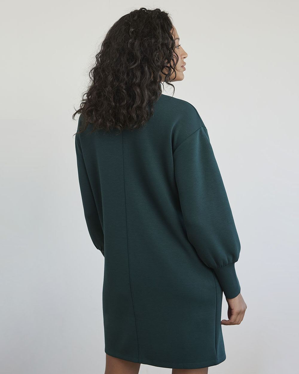 Long-Sleeve Straight Dress with Crew Neckline