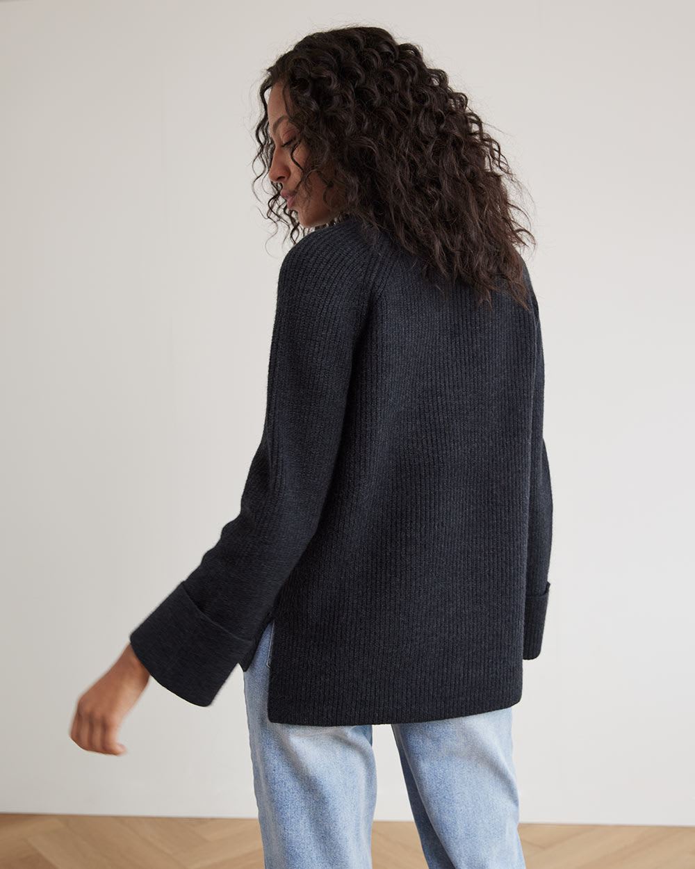 Relaxed-Fit Long-Sleeve Mock-Neck Tunic Sweater