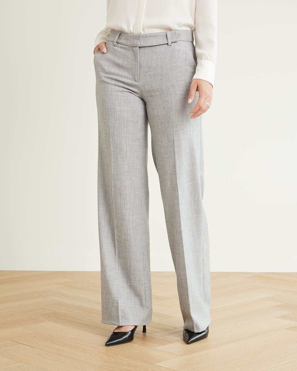 Wide-Leg Mid-Rise Light Grey Pant