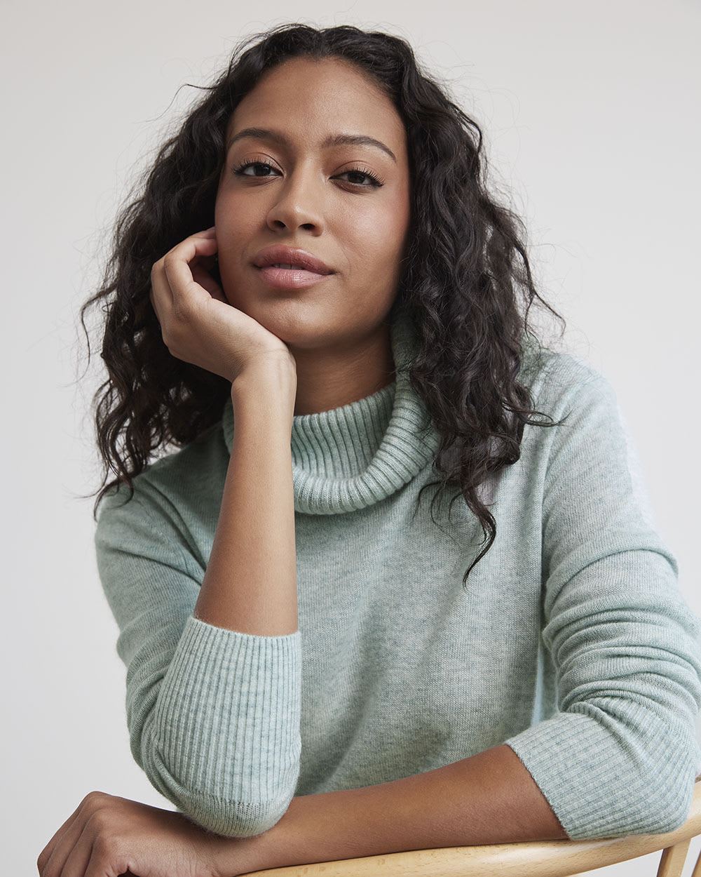 Long-Sleeve Funnel-Neck Cashmere-Blend Sweater