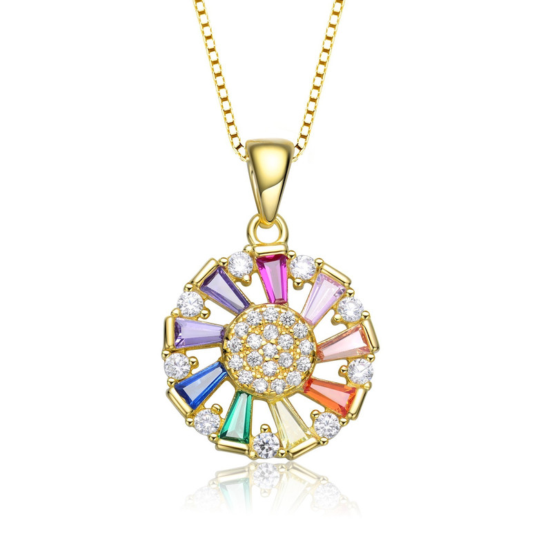 Sterling Silver with Colored Baguette Cubic Zirconia Wreath Pendant Necklace