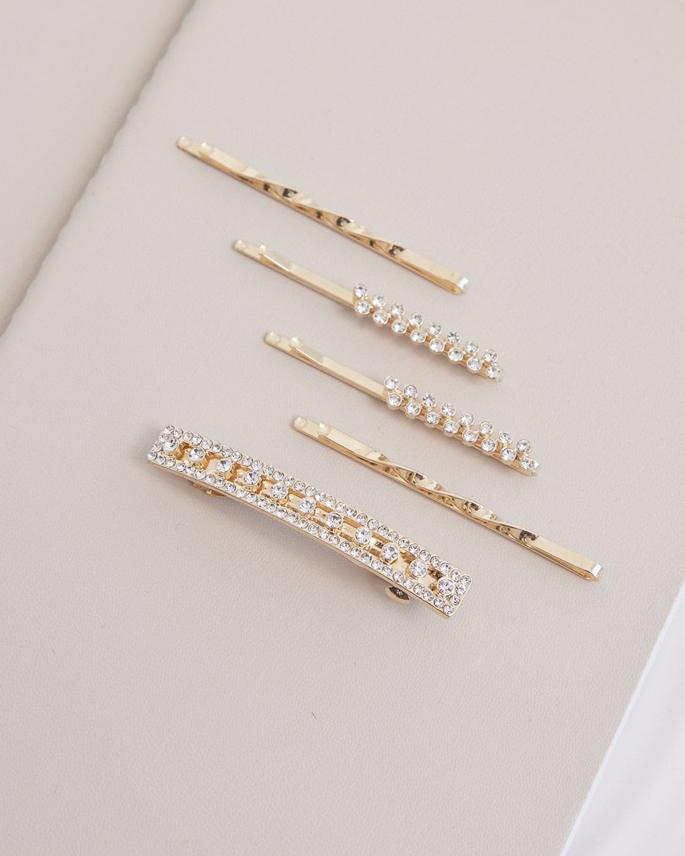 Golden Hair Pins with Rhinestones, Set of 5