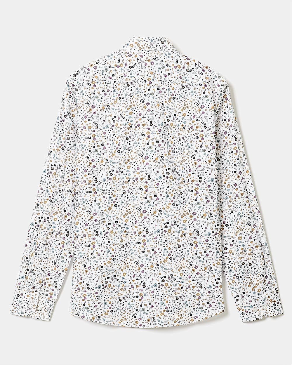 Slim Fit White Dress Shirt with Floral Pattern