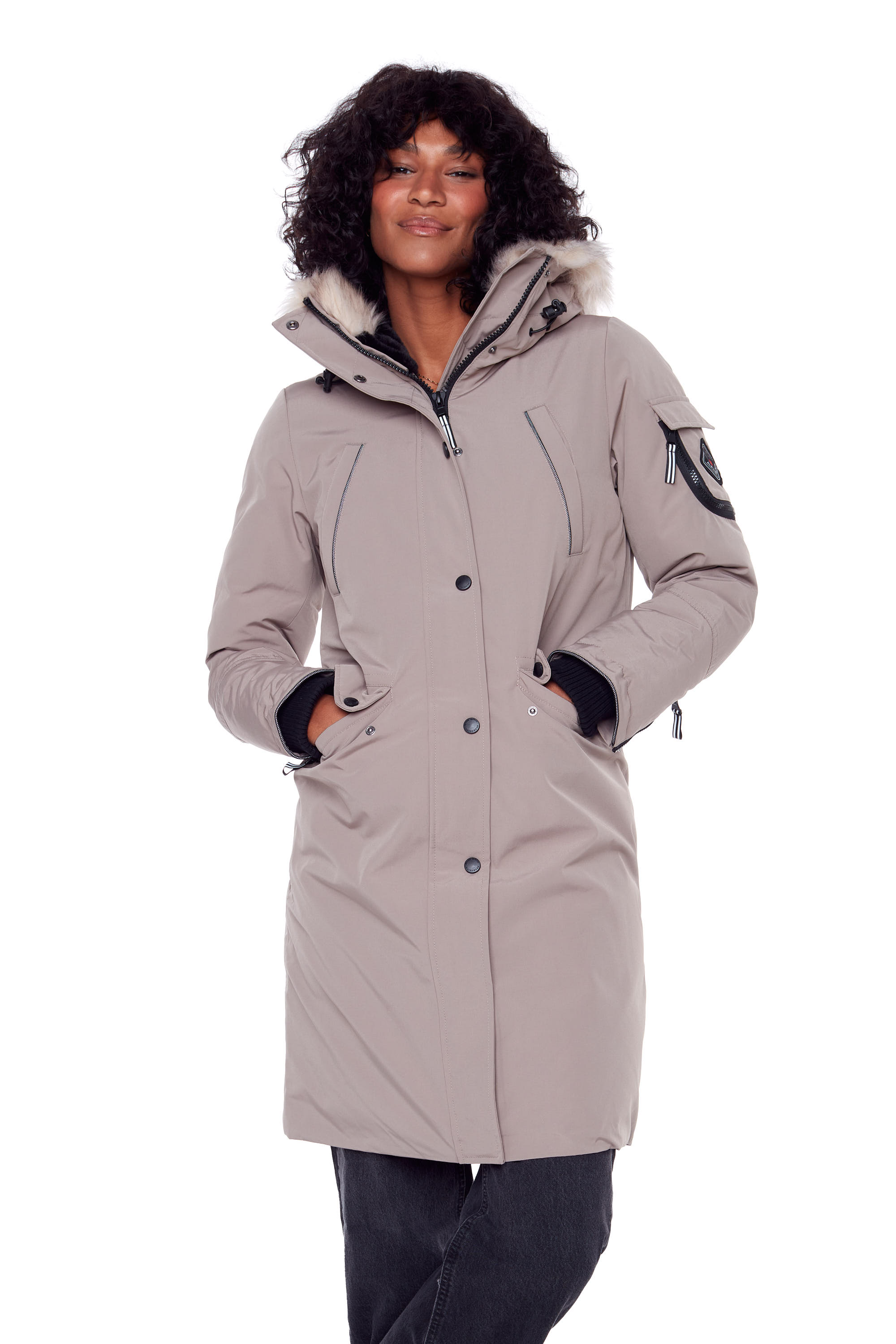 Alpine North Women's Vegan Down Recycled Long Parka Winter with Faux Fur Hood