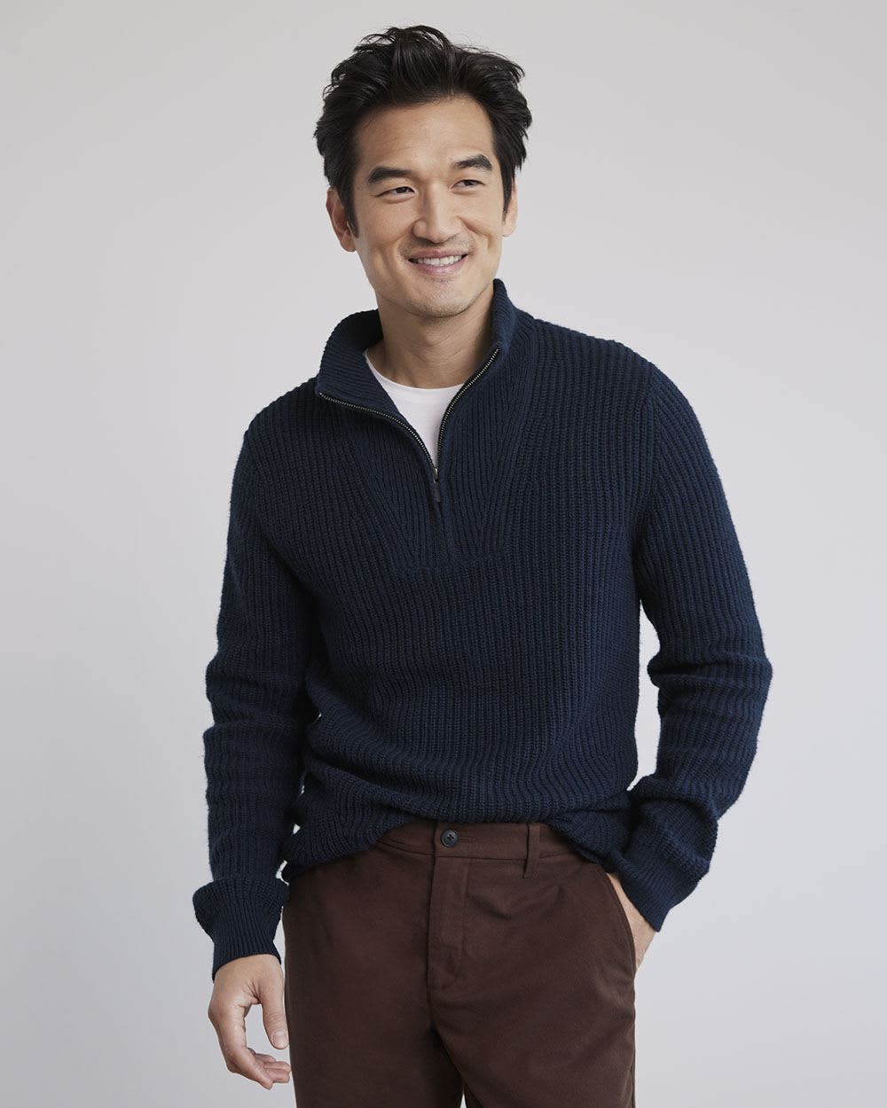 Long-Sleeve Half-Zip Mock-Neck Sweater