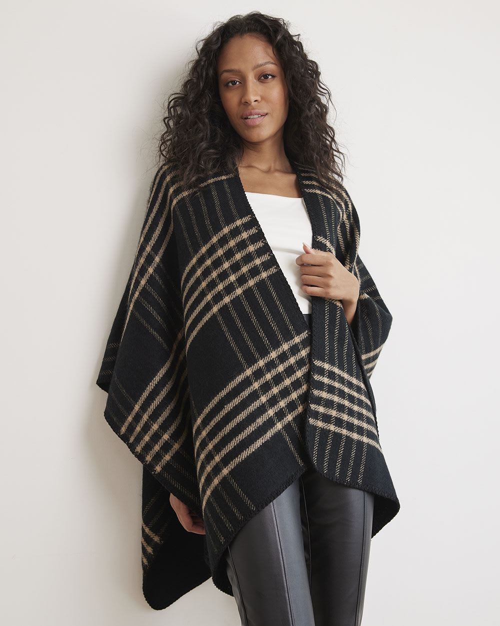 Reversible Plaid Poncho