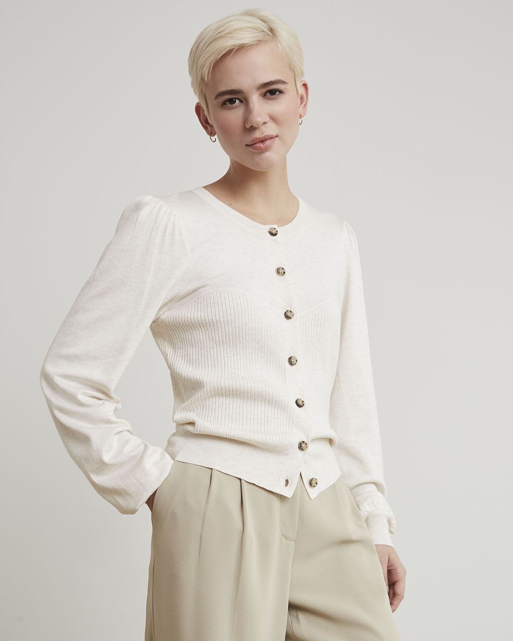 Long-Sleeve Ribbed Cardigan with Bustier Effect