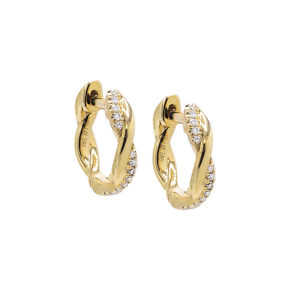 By Adina Eden -DIAMOND PAVE/SOLID TWISTED HUGGIE EARRING 14K - 14K GOLD