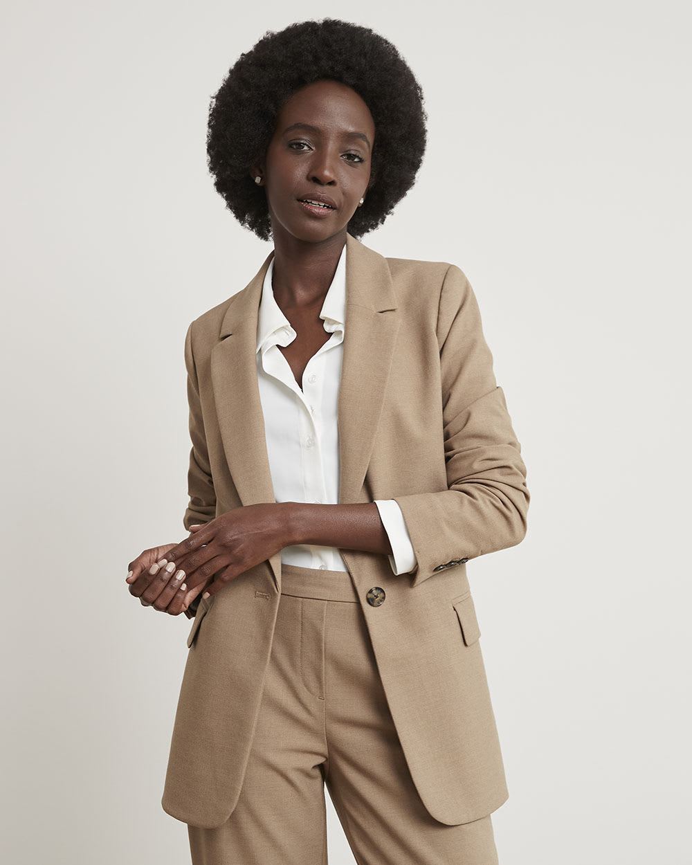 Solid One-Button Classic Twill Blazer