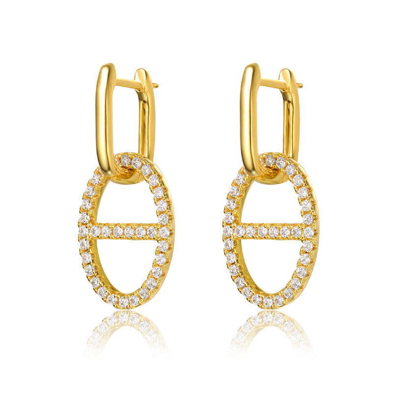 14k Yellow Gold Plating with Clear Cubic Zirconia Dangle Earrings