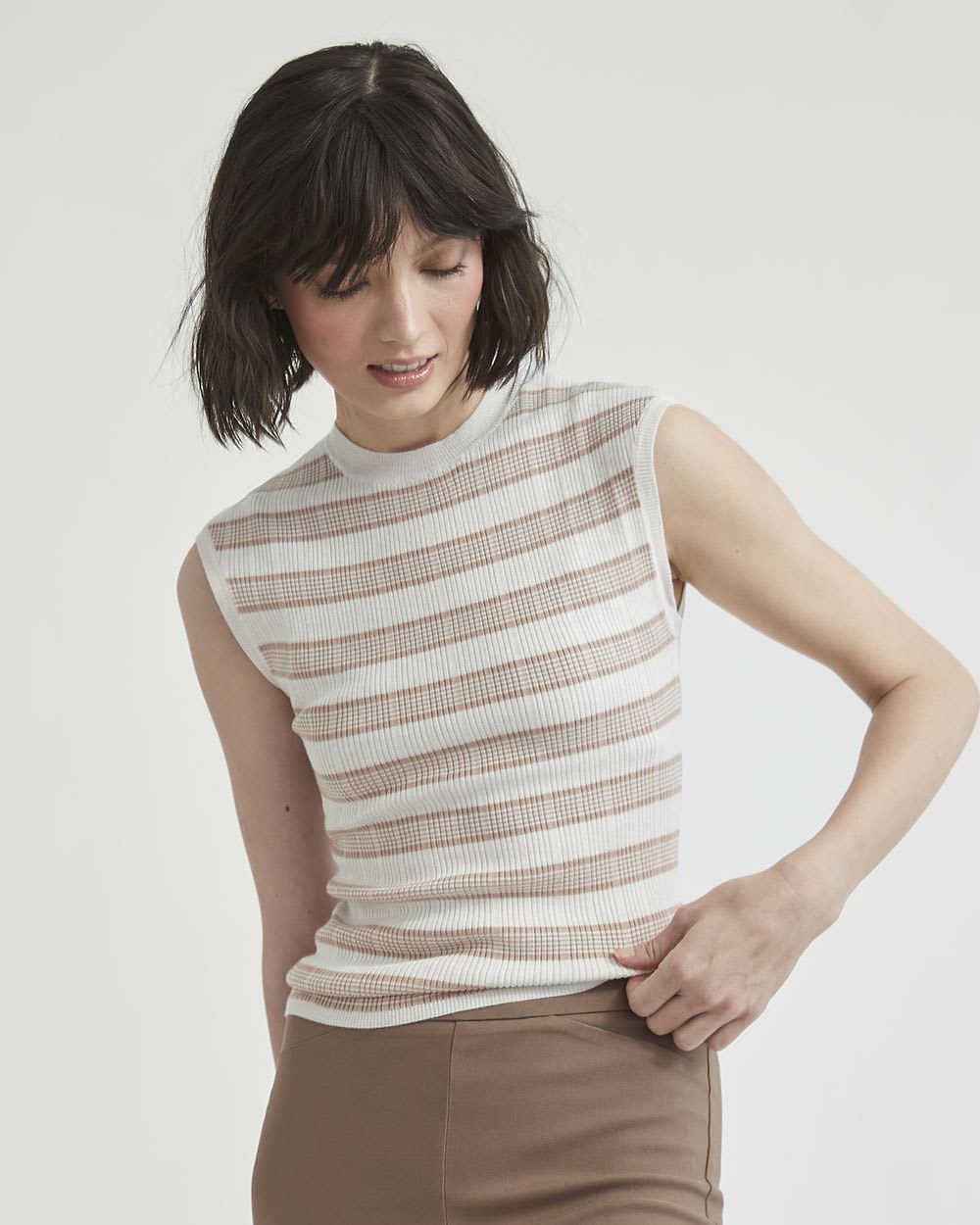 Striped Ribbed Stitch Bodycon Sleeveless Pull