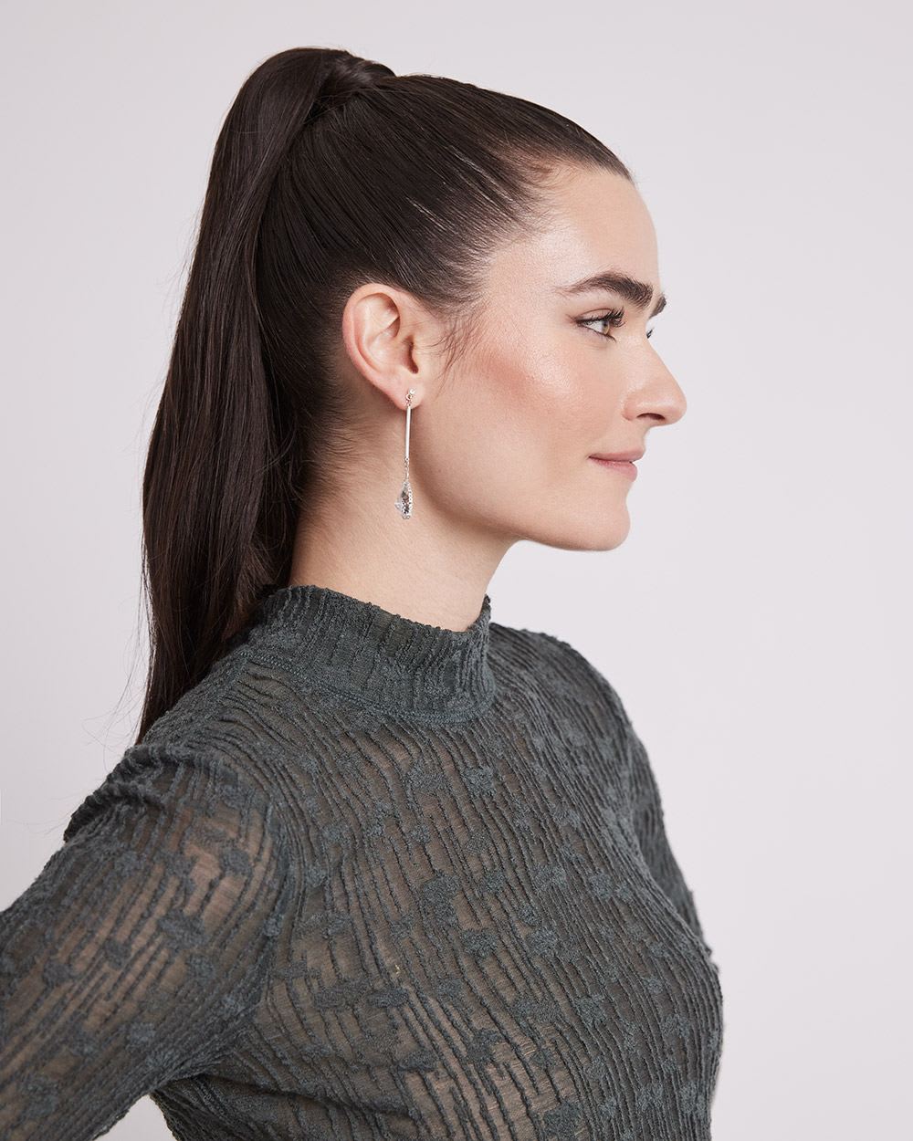 Long-Sleeve Mock-Neck Wool Lace Top