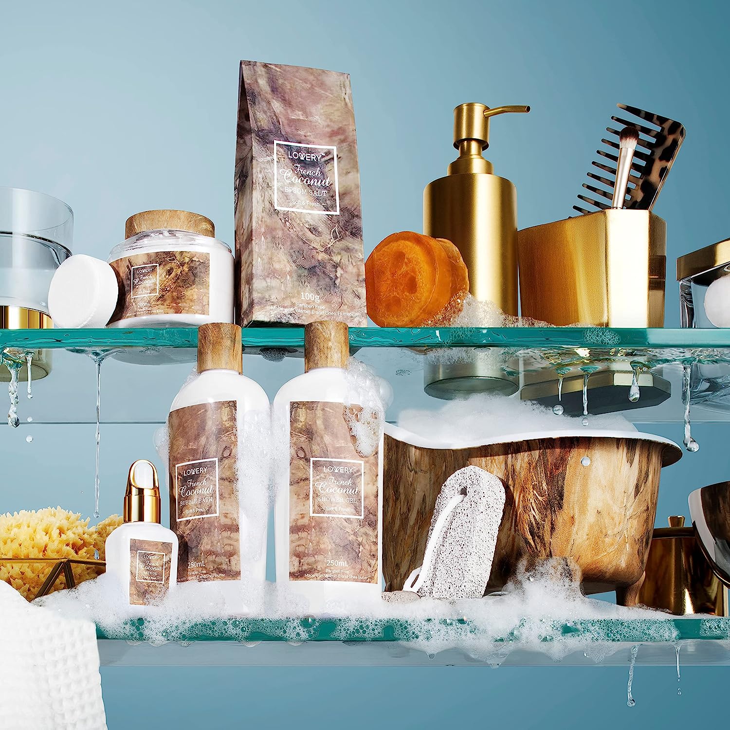 Lovery French Coconut Bath And Body Relaxation Gift Basket, 13 Piece