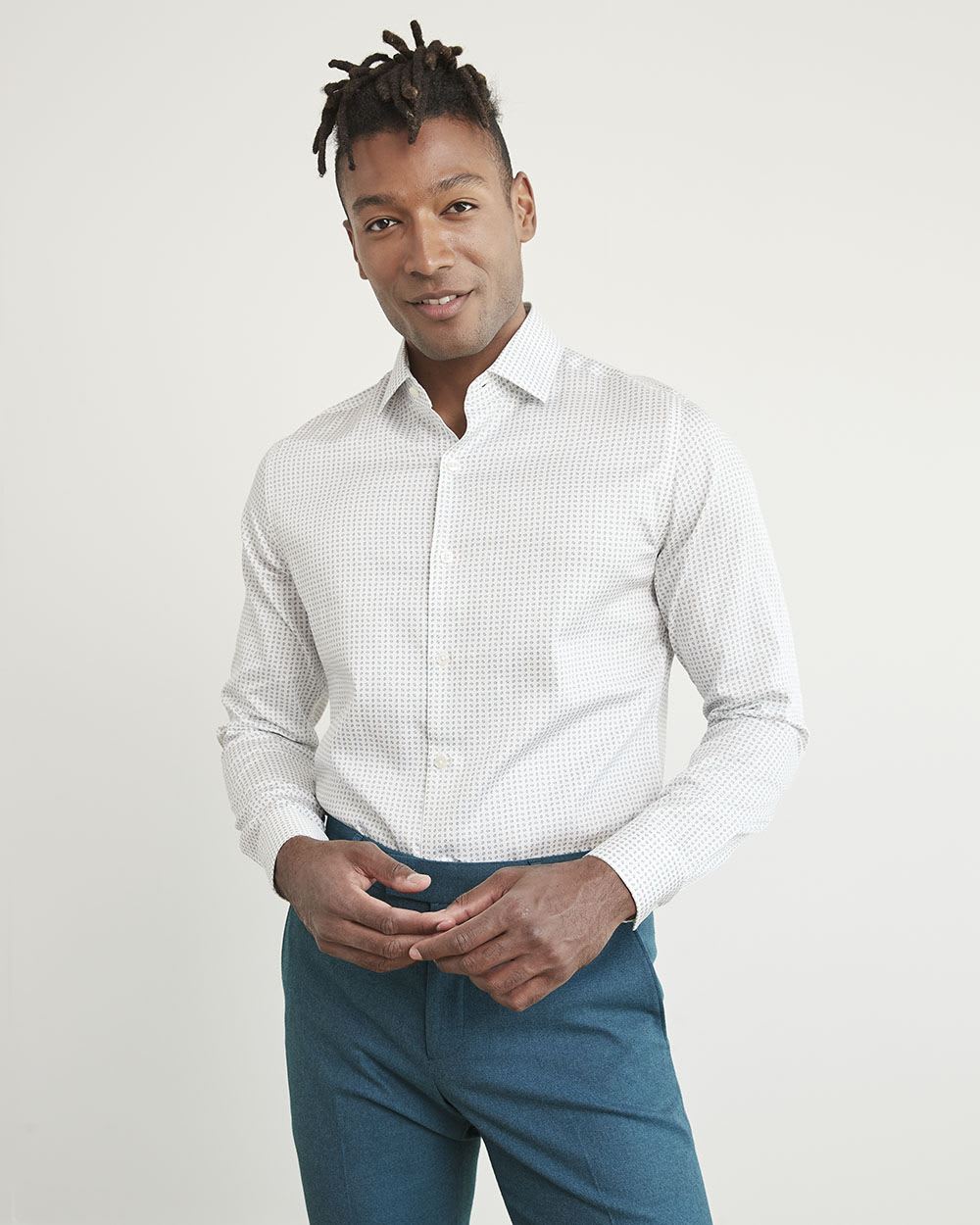 Tailored-Fit Dress Shirt with Micro Geo Print