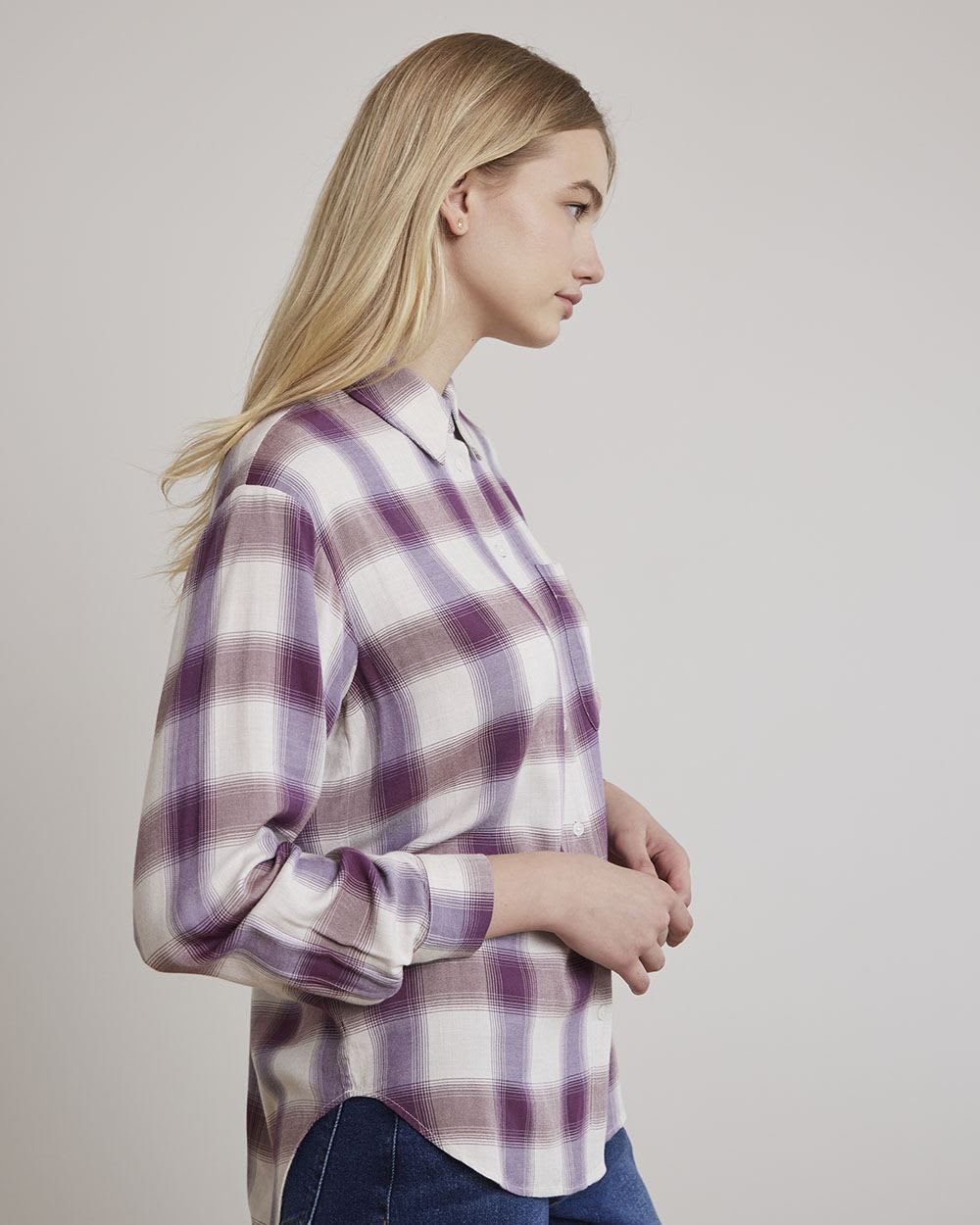 Long-Sleeve Buttoned-Down Brushed Twill Plaid Shirt