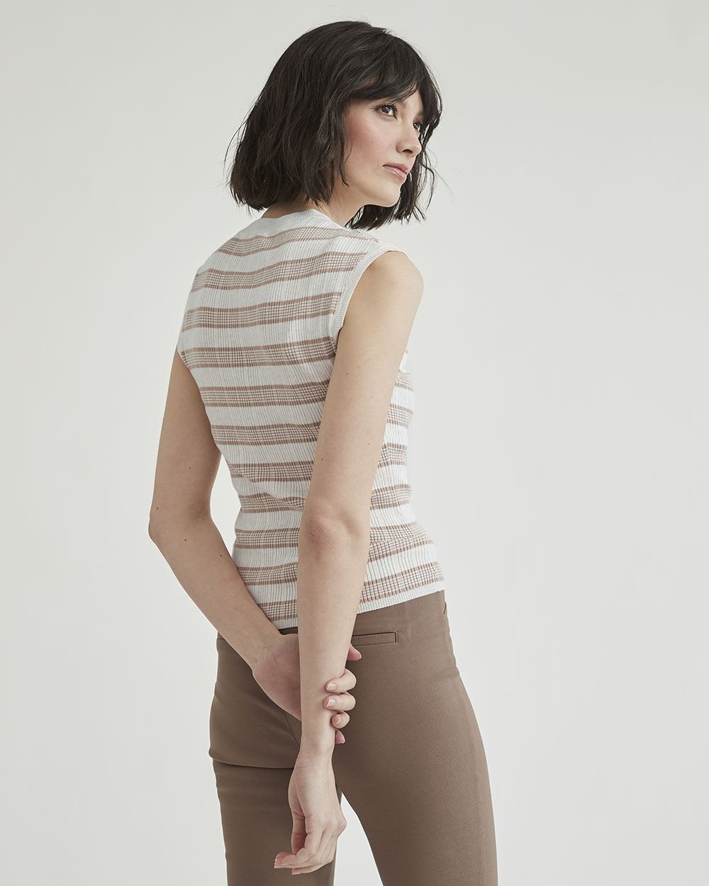 Striped Ribbed Stitch Bodycon Sleeveless Pull