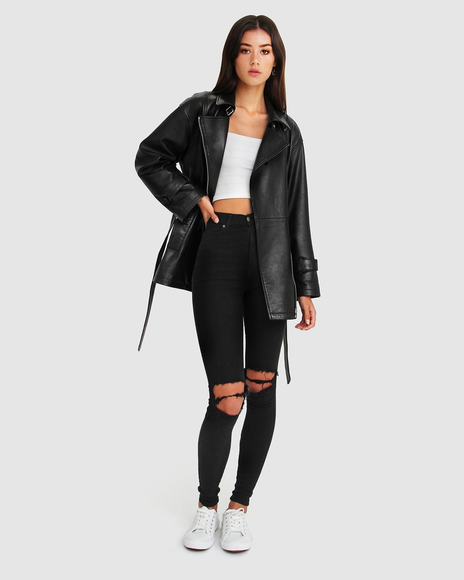 Belle & Bloom BFF Belted Leather Jacket