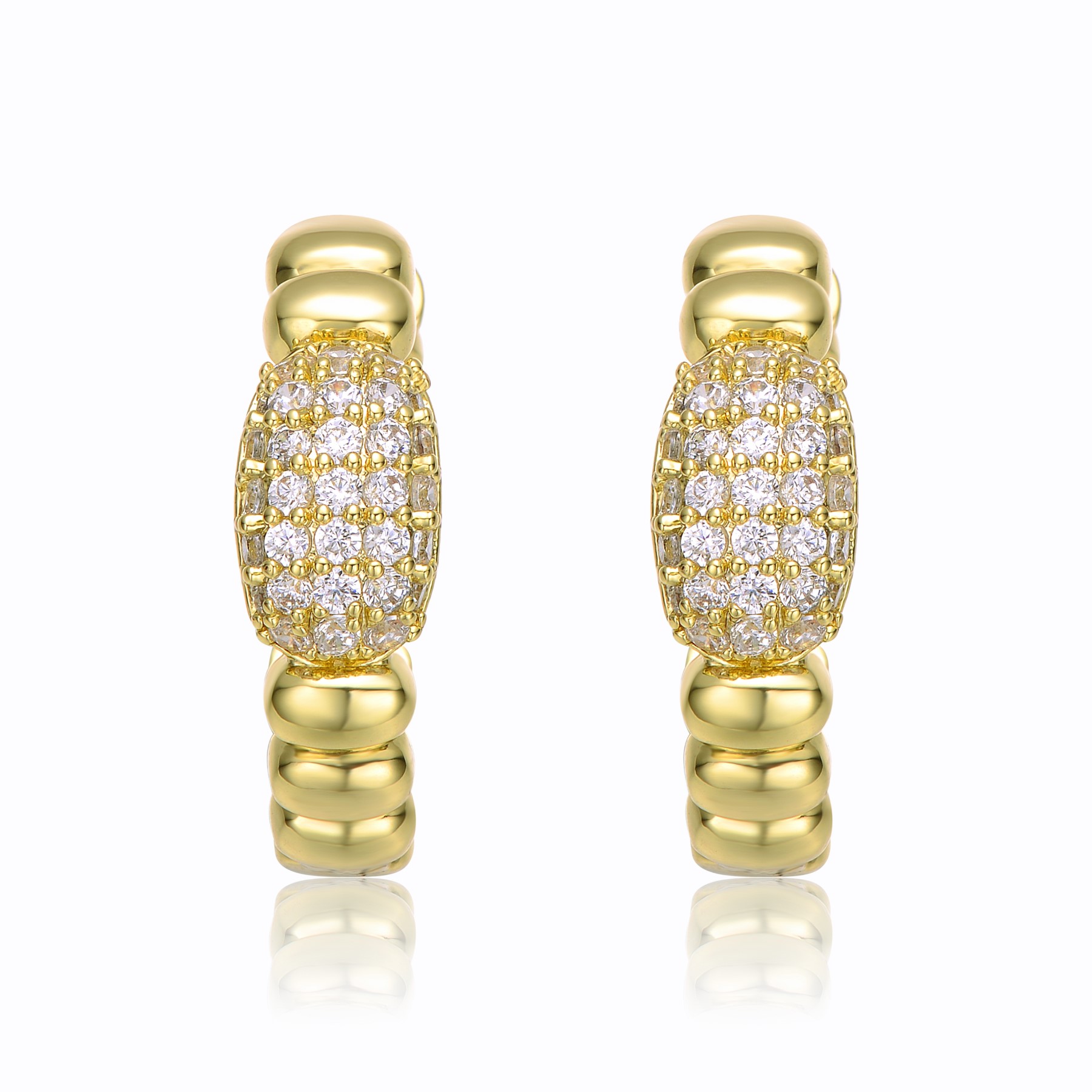 GV Sterling Silver 14k Yellow Gold Plated with Cubic Zirconia Scalloped Huggie Hoop Earrings