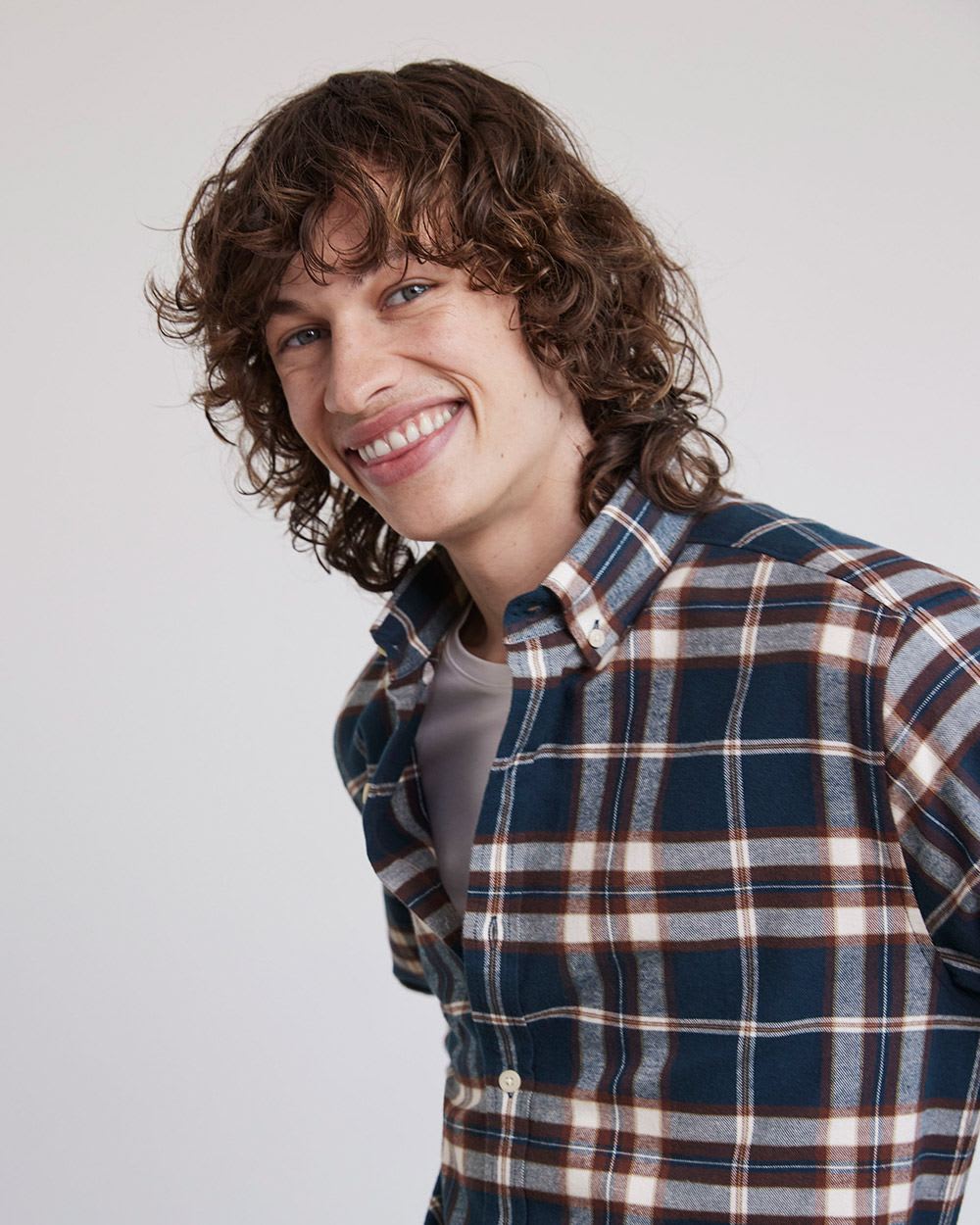 Regular-Fit Teal and Brown Plaid Flannel Shirt